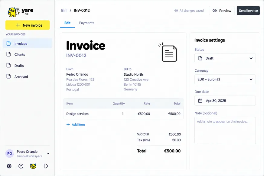 Yare Bill interface preview