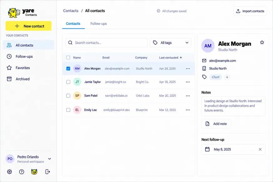 Yare Contacts interface preview