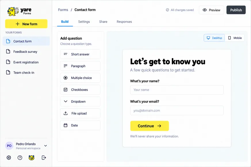 Yare Forms interface preview