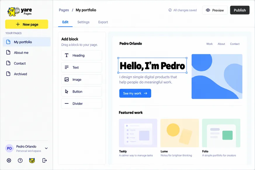 Yare Pages interface preview